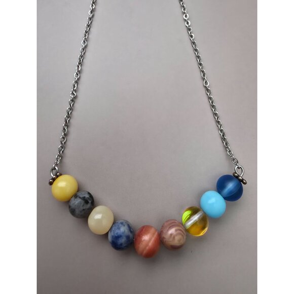 Jewelry - Solar System Beaded 14" Necklace w/ Adjustable Chain & Crystal Teardrop
